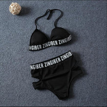 Load image into Gallery viewer, Padded Swimwear Zingiber lettering high waist elastic
