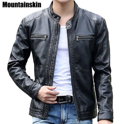 Leather Jackets Mountainskin 5XL Men's  Stand Collar Coats