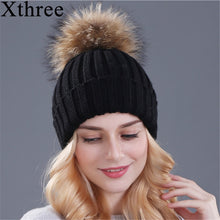 Load image into Gallery viewer, Ponytail Beanie Hat  mink and fox   ball cap pom poms winter