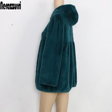 Load image into Gallery viewer, Lambs wool Coat Faux Fur Coat With Hood High Waist Fashion Slim Black Red Pink Faux