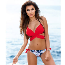 Load image into Gallery viewer, Padded Swimwear  Push Up Bikini 2017 Cross Stripe Women Swimwear Swimsuit
