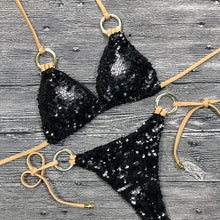 Load image into Gallery viewer, Solid Bikini Sexy Swimsuit Halter Swimwear Bathing Suit Women Bling Sequin Bikini
