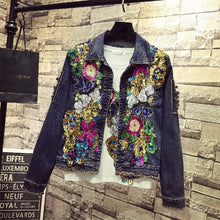 Load image into Gallery viewer, Floral Spring Jacket Spring  Denim Embroidery Rose Floral Beading