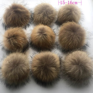 Ponytail Beanie Hat  Real Raccoon Fur Pompoms Fur balls for knitted beanies
