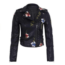 Load image into Gallery viewer, Leather Jackets Punk Style Faux Soft   Women Embroidery Floral Faux