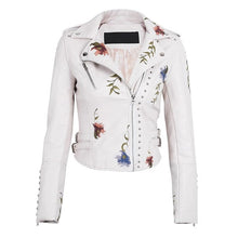 Load image into Gallery viewer, Leather Jackets Punk Style Faux Soft   Women Embroidery Floral Faux