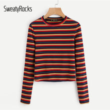 Load image into Gallery viewer, Color Block Top  Colourful Striped Active Tee Slim Fit Long Sleeve Top