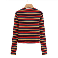 Load image into Gallery viewer, Color Block Top  Colourful Striped Active Tee Slim Fit Long Sleeve Top
