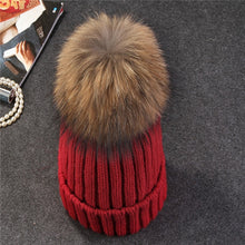 Load image into Gallery viewer, Ponytail Beanie Hat  mink and fox   ball cap pom poms winter
