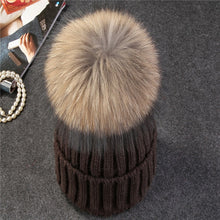 Load image into Gallery viewer, Ponytail Beanie Hat  mink and fox   ball cap pom poms winter