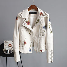 Load image into Gallery viewer, Leather Jackets Punk Style Faux Soft   Women Embroidery Floral Faux