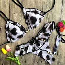Load image into Gallery viewer, Padded Swimwear Sexy Leopard  Bandeau swimsuit Ruffle bottom