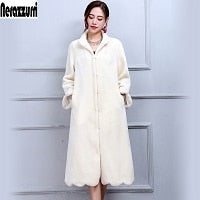 Load image into Gallery viewer, Lambs wool Coat Winter Real Fur Coat Women Long Elegant Warm large
