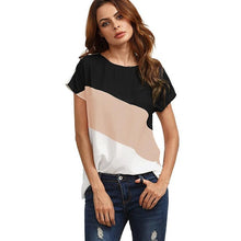 Load image into Gallery viewer, Color Block Top high quality Color Block Chiffon Short Sleeve Casual Tops