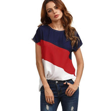 Load image into Gallery viewer, Color Block Top high quality Color Block Chiffon Short Sleeve Casual Tops