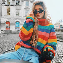 Load image into Gallery viewer, Oversized Sweater Simenual Rainbow turtleneck sweaters women winter