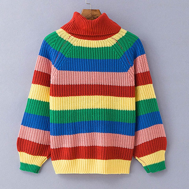 Oversized Sweater Simenual Rainbow turtleneck sweaters women winter