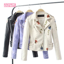 Load image into Gallery viewer, Floral Spring Jacket Embroidered rivet leather female