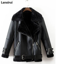 Load image into Gallery viewer, Lambs wool Coat Autumn winter women pu tops casual belted leather outwear