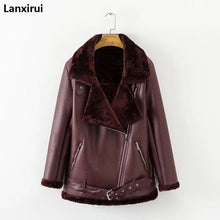 Load image into Gallery viewer, Lambs wool Coat Autumn winter women pu tops casual belted leather outwear