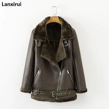 Load image into Gallery viewer, Lambs wool Coat Autumn winter women pu tops casual belted leather outwear