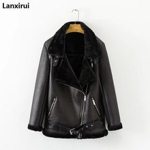 Load image into Gallery viewer, Lambs wool Coat Autumn winter women pu tops casual belted leather outwear