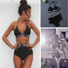 Load image into Gallery viewer, Padded Swimwear Zingiber lettering high waist elastic