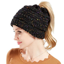 Load image into Gallery viewer, Ponytail Beanie Hat Moon   Flower Line Motley Wool Knitted Hole Cap