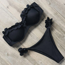 Load image into Gallery viewer, Padded Swimwear Bandeau Bikini Swimwear Women Swimsuit Sexy Ruffle Bikini Set