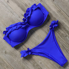 Load image into Gallery viewer, Padded Swimwear Bandeau Bikini Swimwear Women Swimsuit Sexy Ruffle Bikini Set
