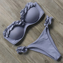 Load image into Gallery viewer, Padded Swimwear Bandeau Bikini Swimwear Women Swimsuit Sexy Ruffle Bikini Set