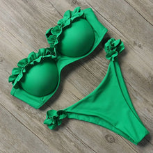 Load image into Gallery viewer, Padded Swimwear Bandeau Bikini Swimwear Women Swimsuit Sexy Ruffle Bikini Set