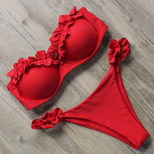 Load image into Gallery viewer, Padded Swimwear Bandeau Bikini Swimwear Women Swimsuit Sexy Ruffle Bikini Set