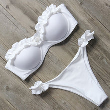 Load image into Gallery viewer, Padded Swimwear Bandeau Bikini Swimwear Women Swimsuit Sexy Ruffle Bikini Set