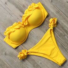 Load image into Gallery viewer, Padded Swimwear Bandeau Bikini Swimwear Women Swimsuit Sexy Ruffle Bikini Set