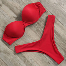 Load image into Gallery viewer, Padded Swimwear Bandeau Bikini Swimwear Women Swimsuit Sexy Ruffle Bikini Set