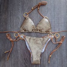 Load image into Gallery viewer, Solid Bikini Sexy Swimsuit Halter Swimwear Bathing Suit Women Bling Sequin Bikini