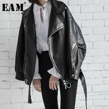 Load image into Gallery viewer, Leather Jackets High Quality 2019 Spring Black PU Leather Loose Turn-down Collar Zipper Fashion