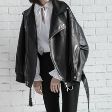 Load image into Gallery viewer, Leather Jackets High Quality 2019 Spring Black PU Leather Loose Turn-down Collar Zipper Fashion