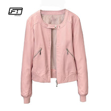 Load image into Gallery viewer, Leather Jackets 2019 Faux Leather Jacket Women O-neck Zipper Casual Jackets