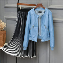 Load image into Gallery viewer, Leather Jackets 2019 Faux Leather Jacket Women O-neck Zipper Casual Jackets