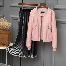 Load image into Gallery viewer, Leather Jackets 2019 Faux Leather Jacket Women O-neck Zipper Casual Jackets