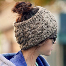 Load image into Gallery viewer, Ponytail Beanie Hat Winter Warm Messy Bun Ponytail Beanie Holey