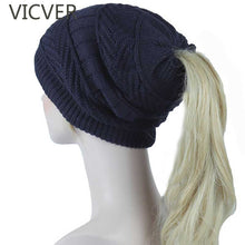 Load image into Gallery viewer, Ponytail Beanie Hat Winter Knitted Fleece Hats Dual Use Men Women Cap