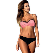 Load image into Gallery viewer, Padded Swimwear  Solid Push Up Lace Bandeau Bikini Set Plus Size