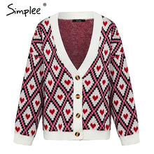 Load image into Gallery viewer, Oversized Sweater Simplee Heart print ladies knitted cardigan female
