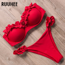 Load image into Gallery viewer, Padded Swimwear Bandeau Bikini Swimwear Women Swimsuit Sexy Ruffle Bikini Set