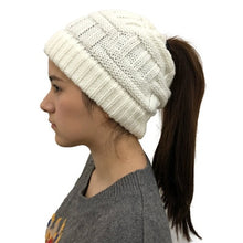 Load image into Gallery viewer, Ponytail Beanie Hat Soft Knit Ponytail Beanie