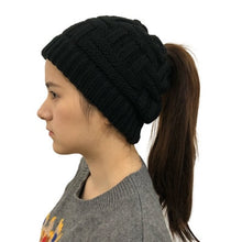 Load image into Gallery viewer, Ponytail Beanie Hat Soft Knit Ponytail Beanie