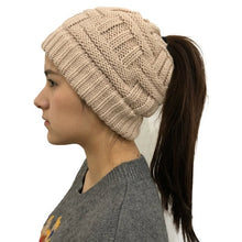 Load image into Gallery viewer, Ponytail Beanie Hat Soft Knit Ponytail Beanie